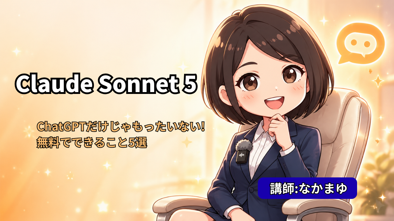 Claude Sonnet 5の使い方を解説するAIスクール講師なかまゆのアイキャッチ画像