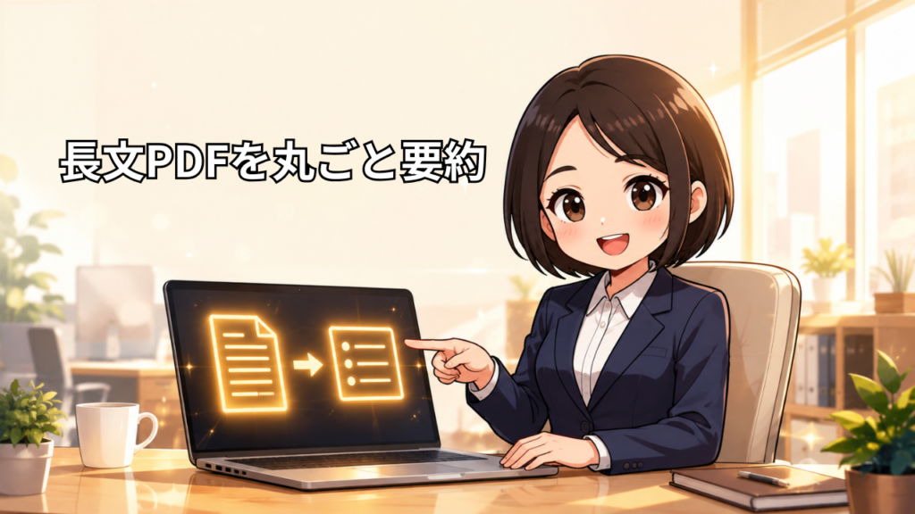なかまゆがClaude Sonnet 5でPDF資料を要約する実演イメージ